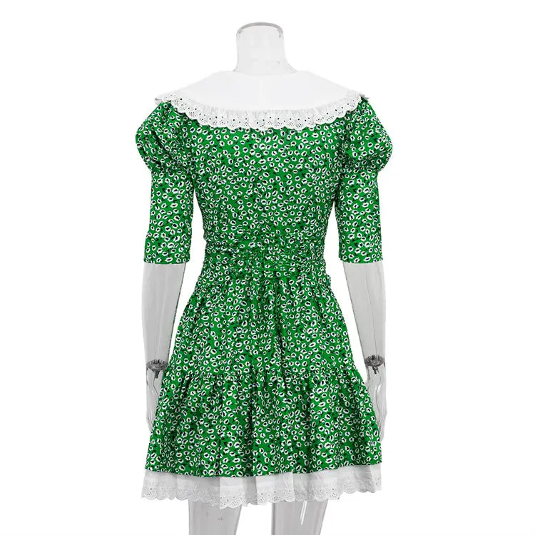 Peter Pan Collar Floral Short Sleeve Dress