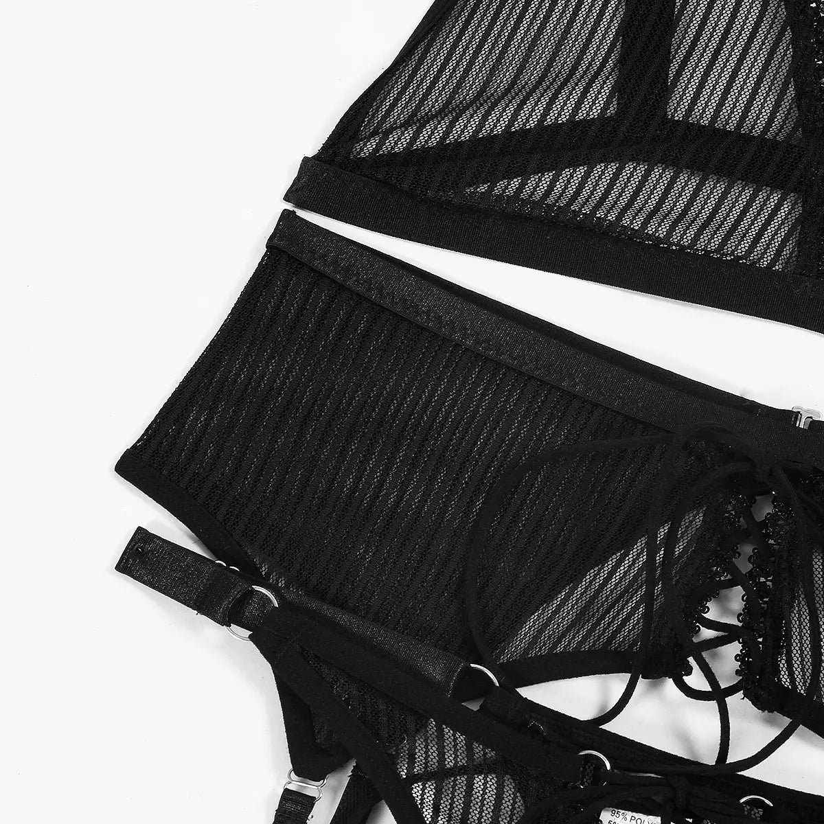 Striped Mesh Bra Set - Crossover Elegance