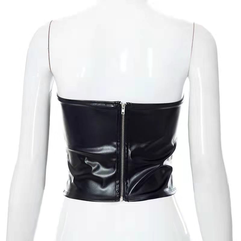 Strapless Faux Leather Crop - Sleek Silhouette Bold Statement