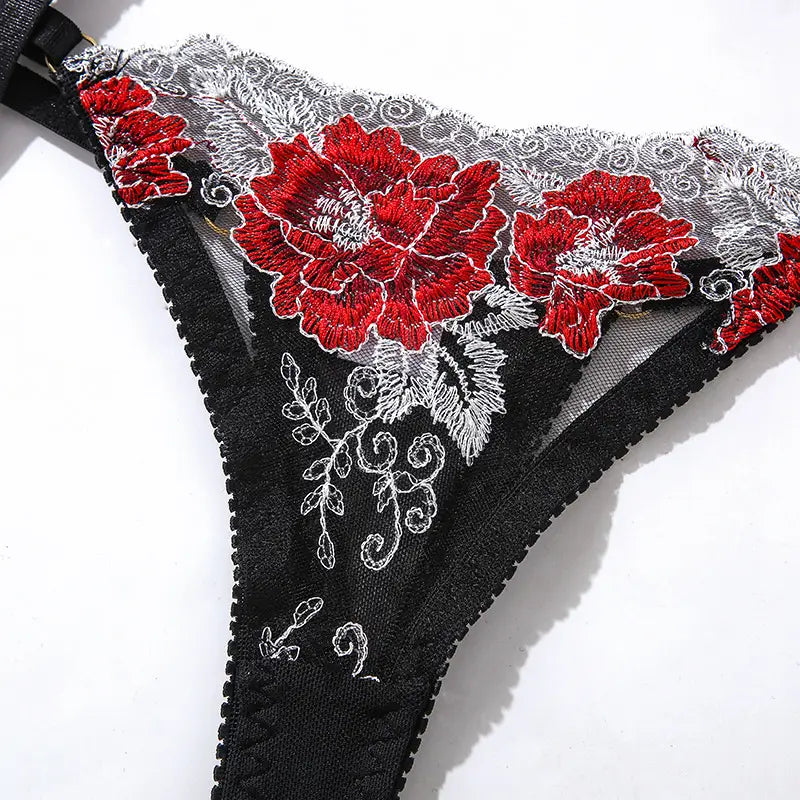 Embroidery Elegance Lingerie Set - Floral Lace Meets Body Sculpting