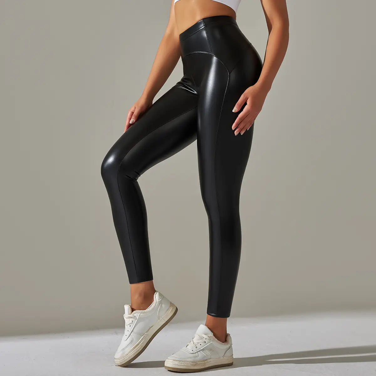 Faux Leather Leggings - High Elastic Sporty Chic