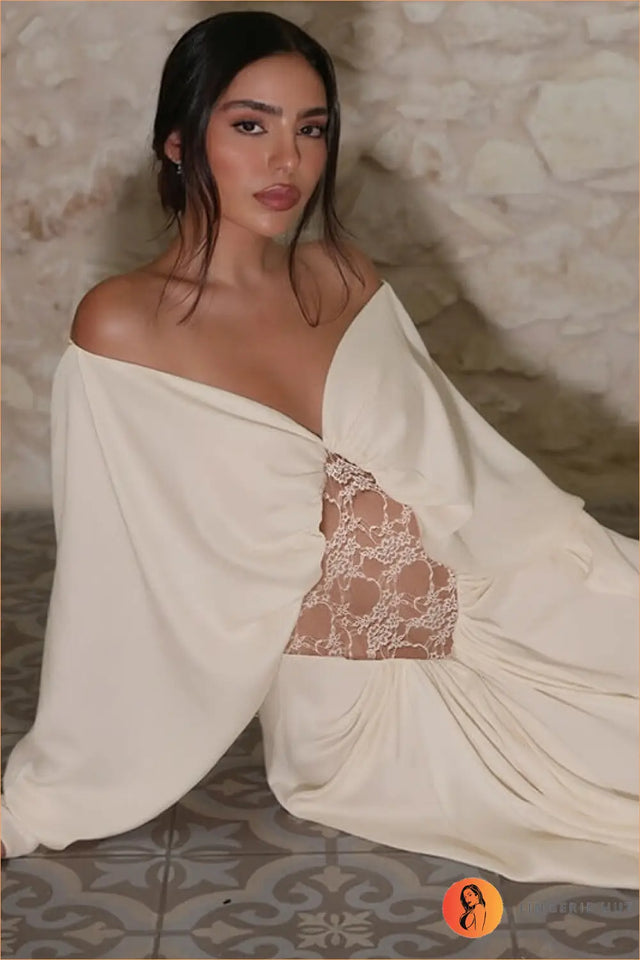Ivory Off-Shoulder Lace-Cutout Evening Gown