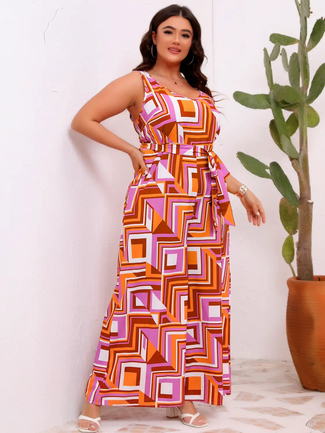 Geometric Print Plus Size Maxi Dress – Bold & Beautiful