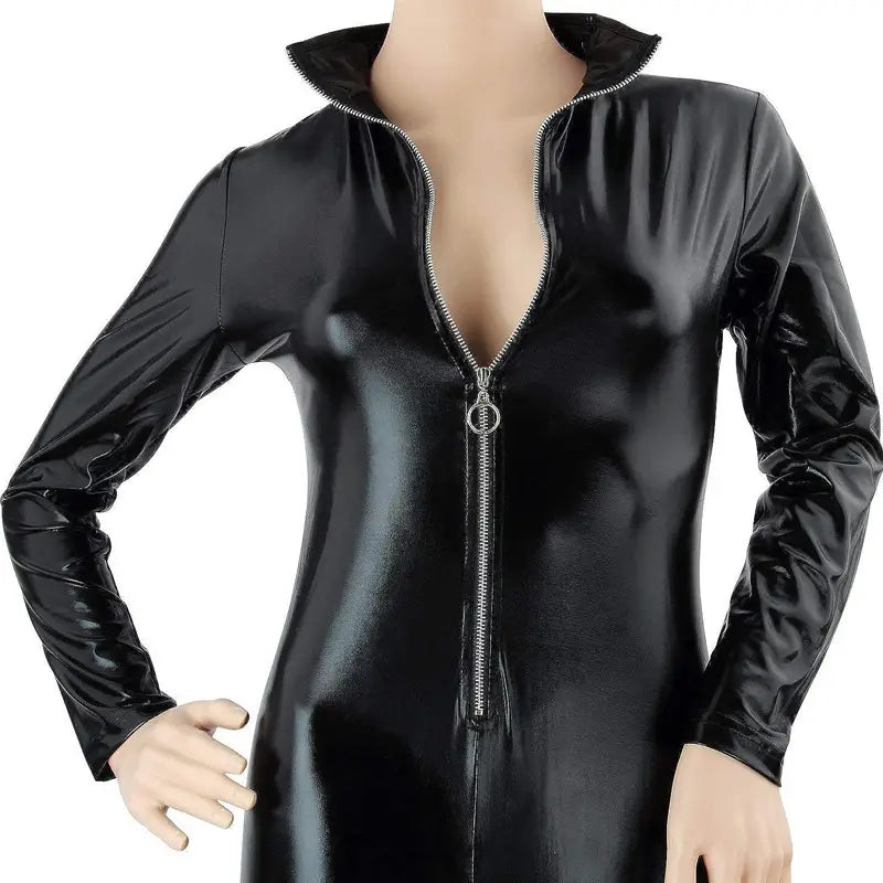 Shiny Patent Leather Jumpsuit - Hip Raise Own The Night Club