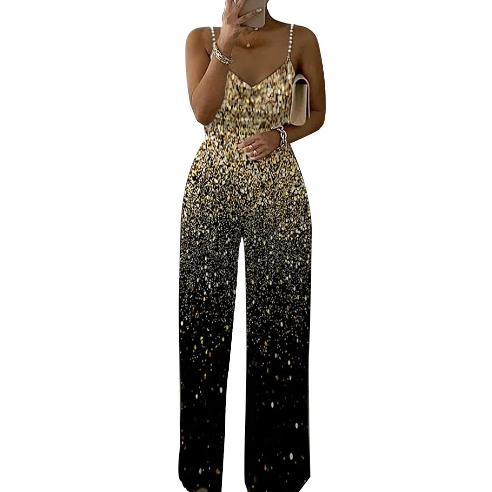 Printed Sleeveless Backless Spaghetti Straps Jumpsuit - Ombre Elegance Unveil Your Grace