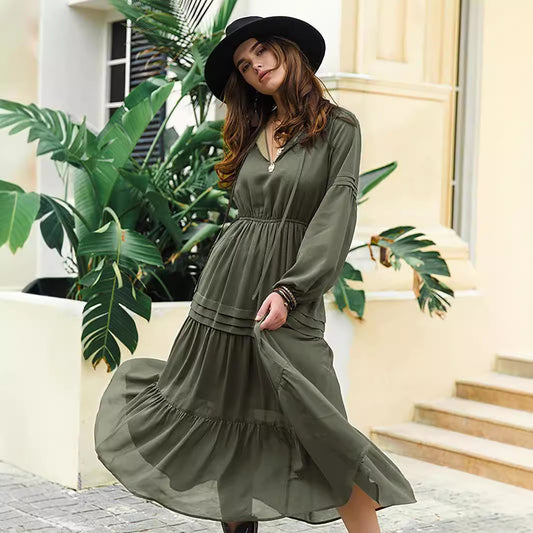 Boho Olive Green Maxi Dress - Breezy All-Season Elegance