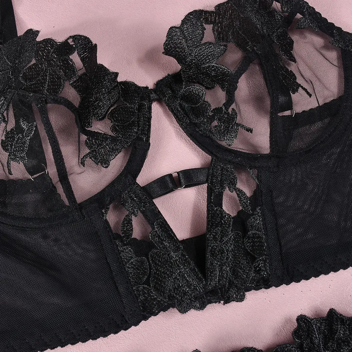Embroidery Floral Sexy Lingerie Set - Blossom In Beauty
