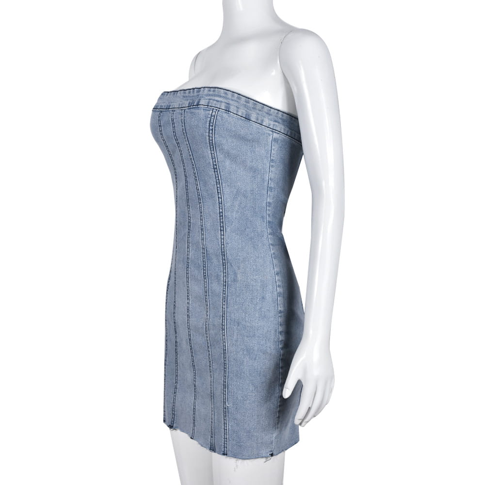 Sexy Strapless Denim Bodycon Dress – Party Ready