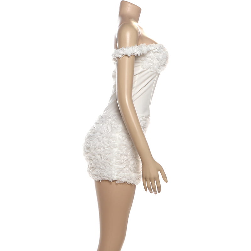 Textured Mini Dress with Off-shoulder Corset Detail