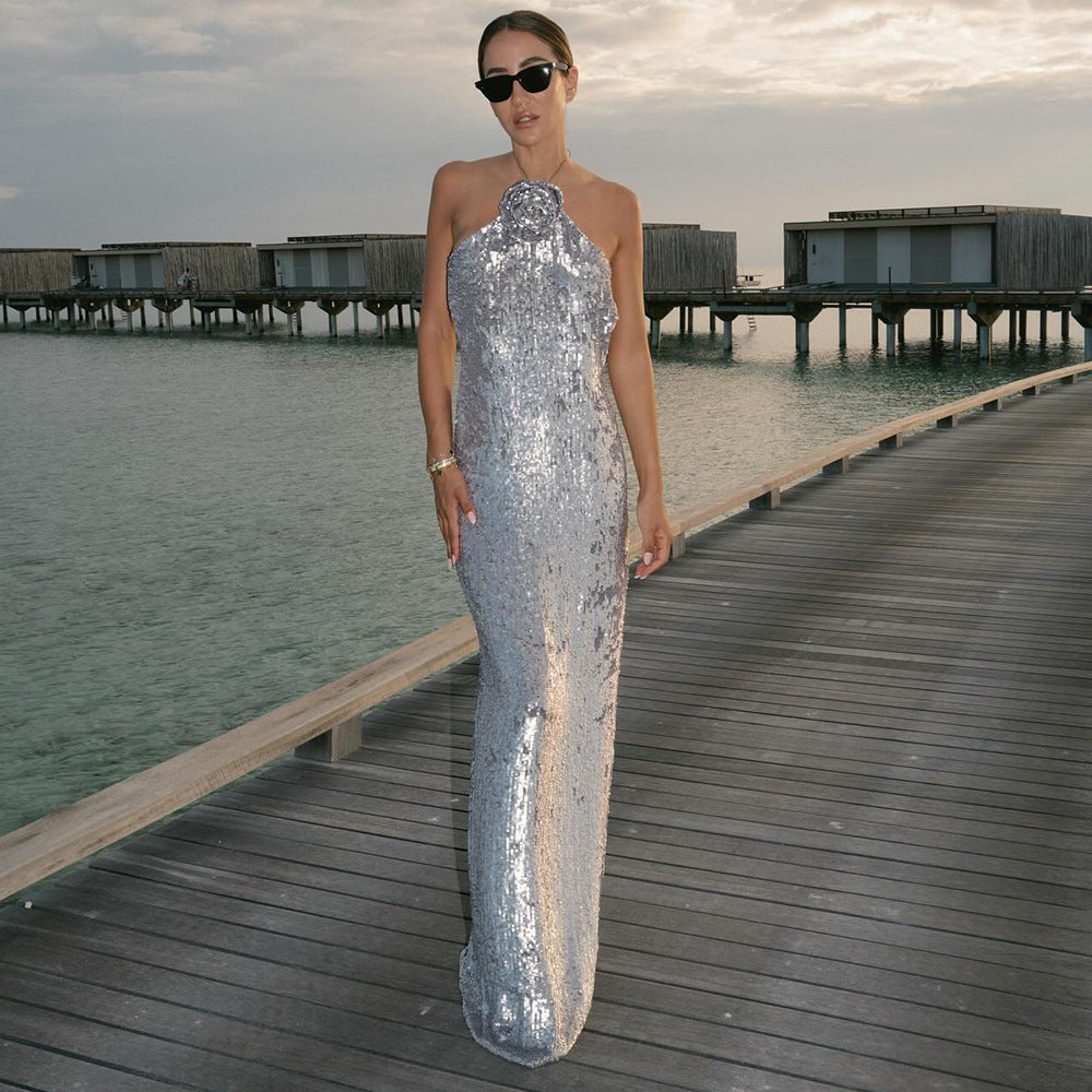 Glamorous Silver Sequin Gown – Sparkle and Stun at Every Event