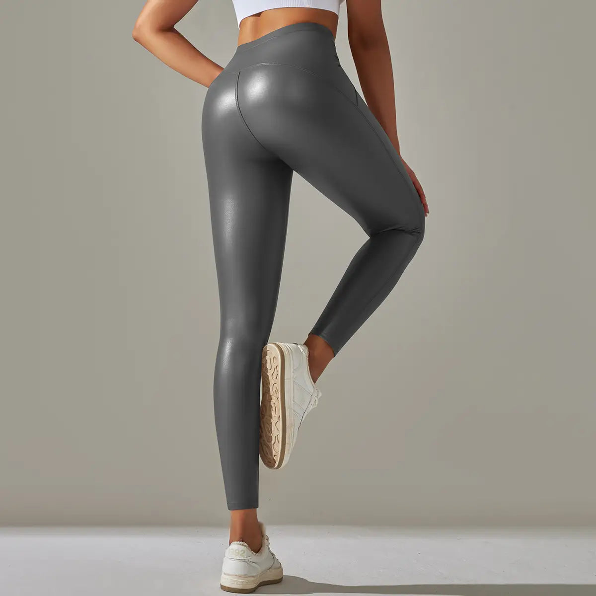 Faux Leather Leggings - High Elastic Sporty Chic