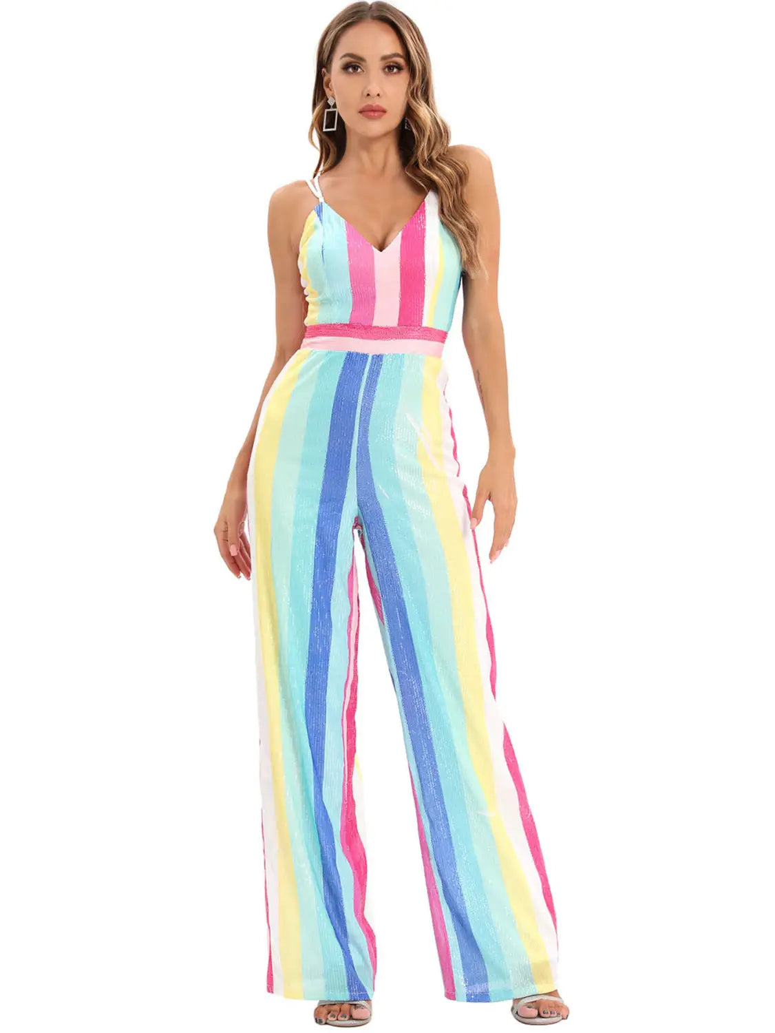 Retro Glamour V-neck Jumpsuit - Effortlessly Sexy and Elegant