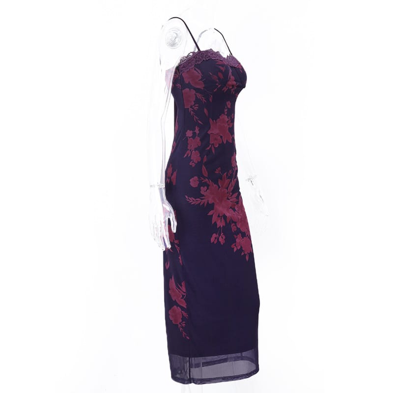 Captivating Backless Lace-edged Dress - Vintage Floral Print With Sultry Slit