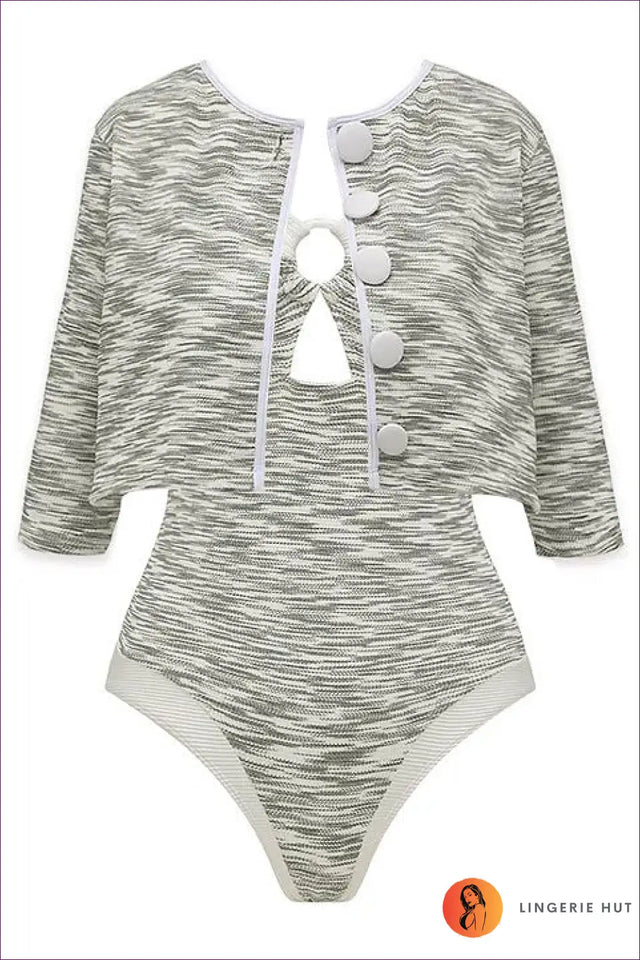 Knit Swimsuit Set with Cropped Jacket - Poolside Calm