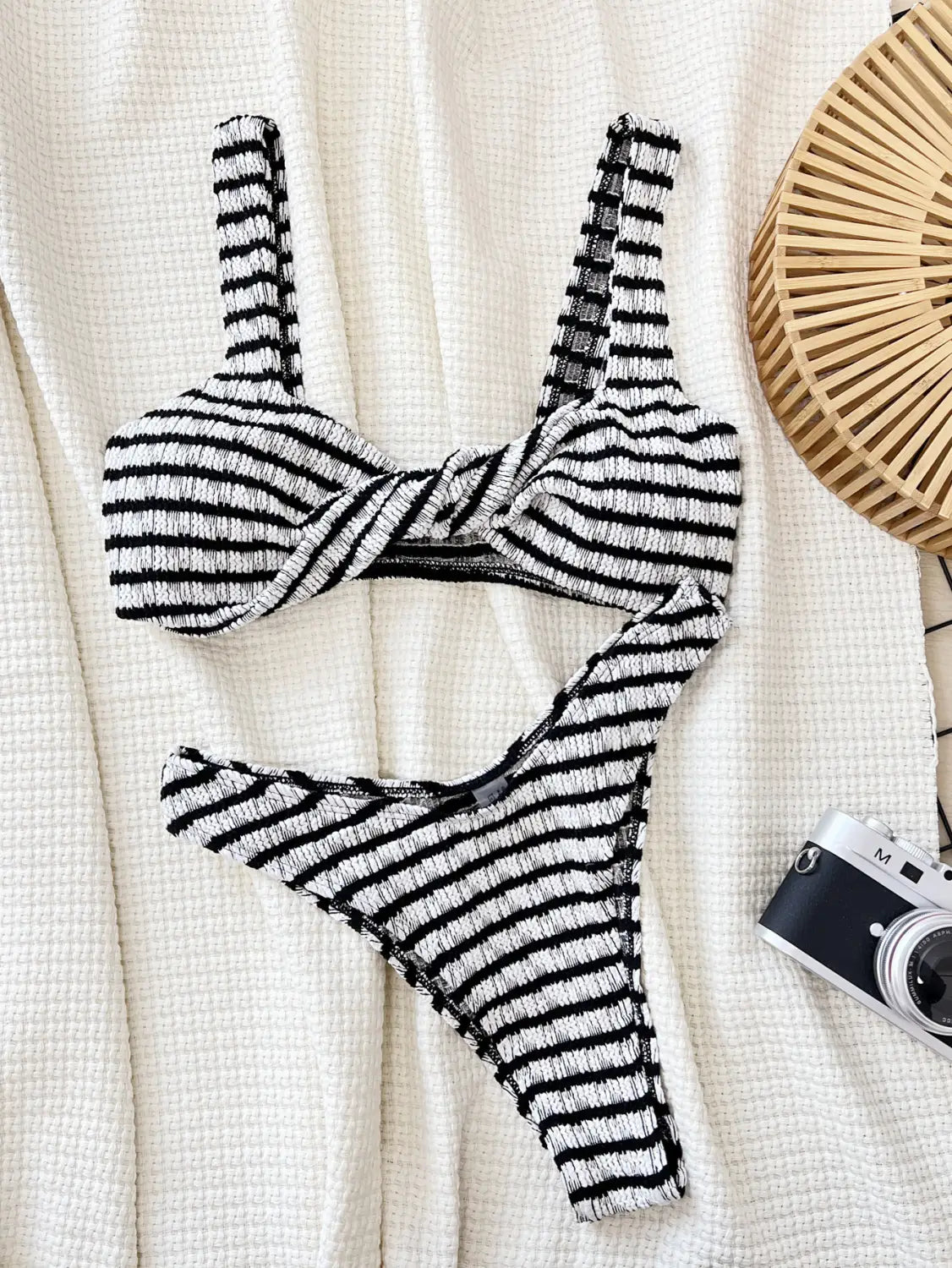 Black & White Striped Bikini - Dive Into Summer Chic