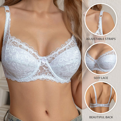 Floral Lace Underwired Bra with Adjustable Straps