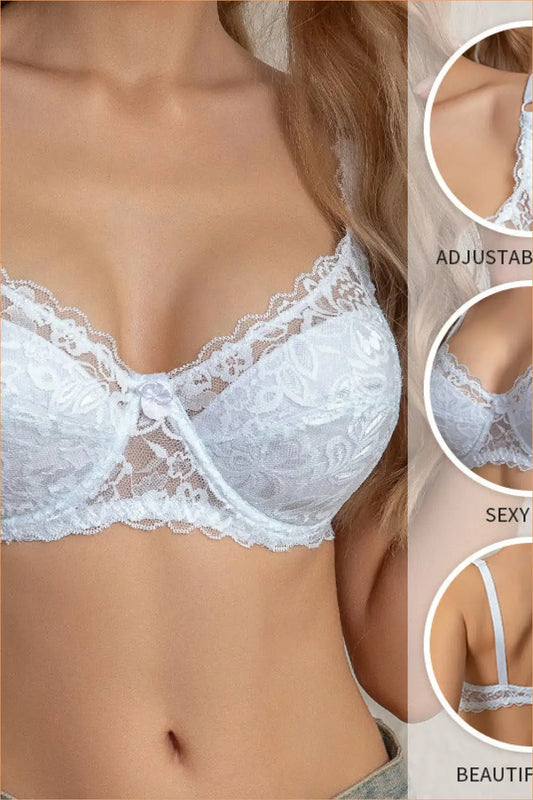Floral Lace Underwired Bra with Adjustable Straps