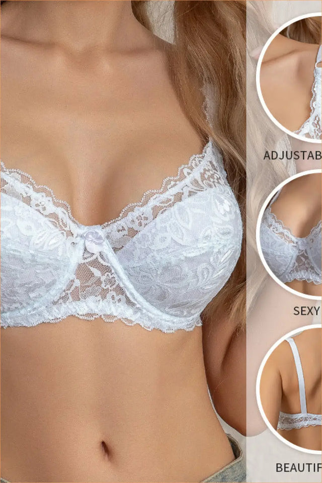Floral Lace Underwired Bra with Adjustable Straps