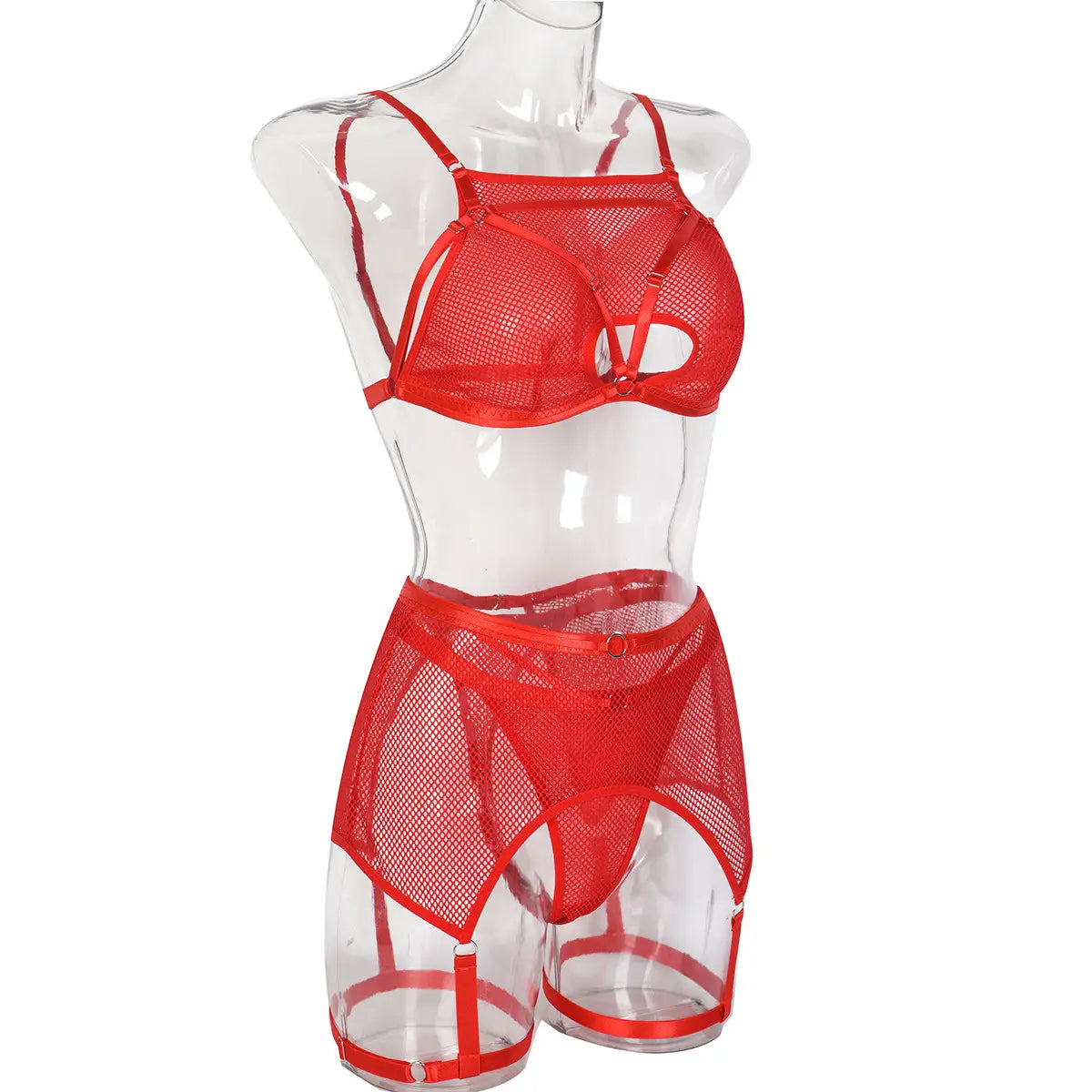 Mesh Mystique Three-piece Set - Solid Elegance with Cutout Charm