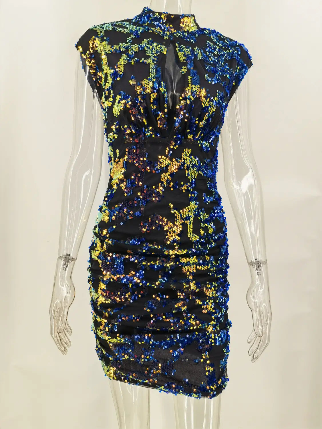 Alluring Sequin Cutout Bodycon Dress With Mock Neck - Party Perfection