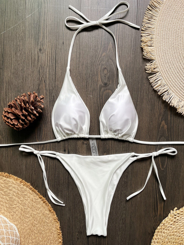 Triangle Bikini with Side-Tie Briefs and Halter Top