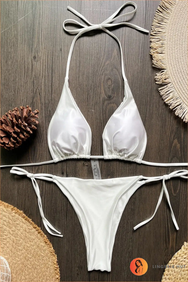 Triangle Bikini with Side-Tie Briefs and Halter Top