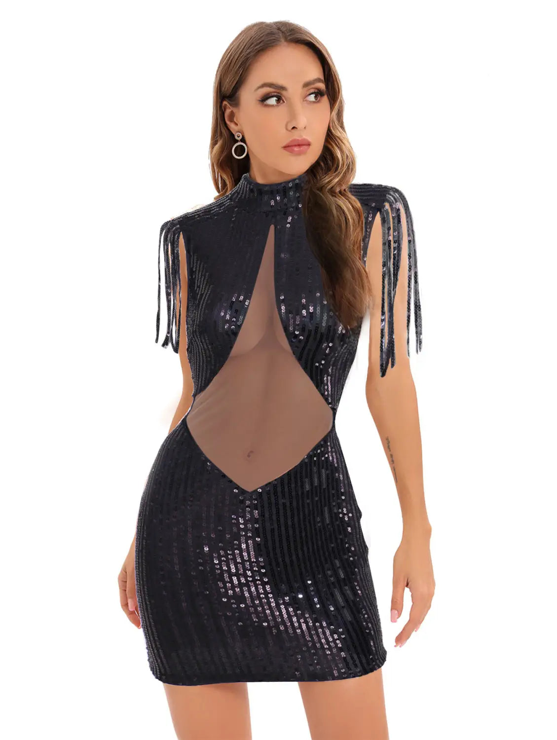Glam Sequin Bodycon Dress - Sexy Elegance With Intricate Lace Details