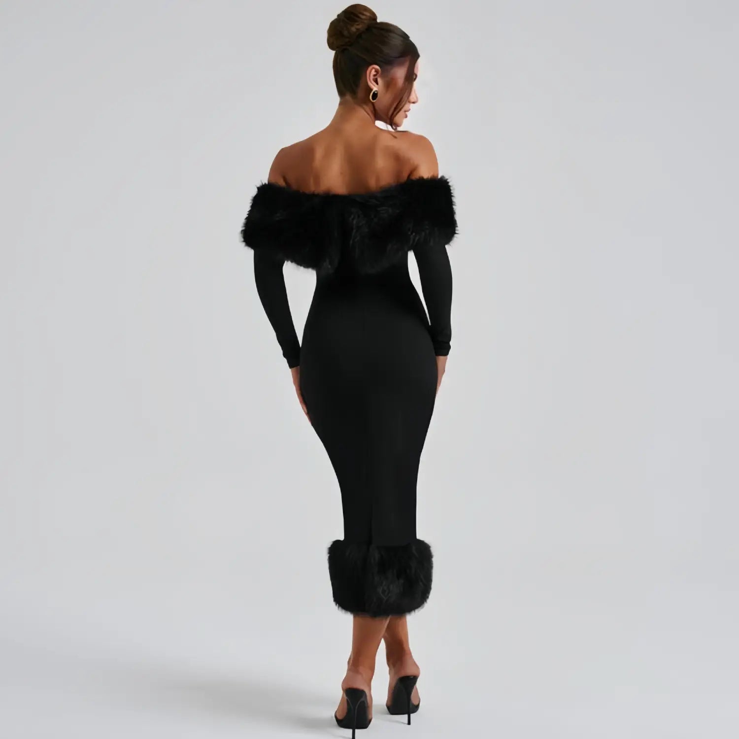 Faux Fur Trim Bodycon Dress - Glamorous Nights