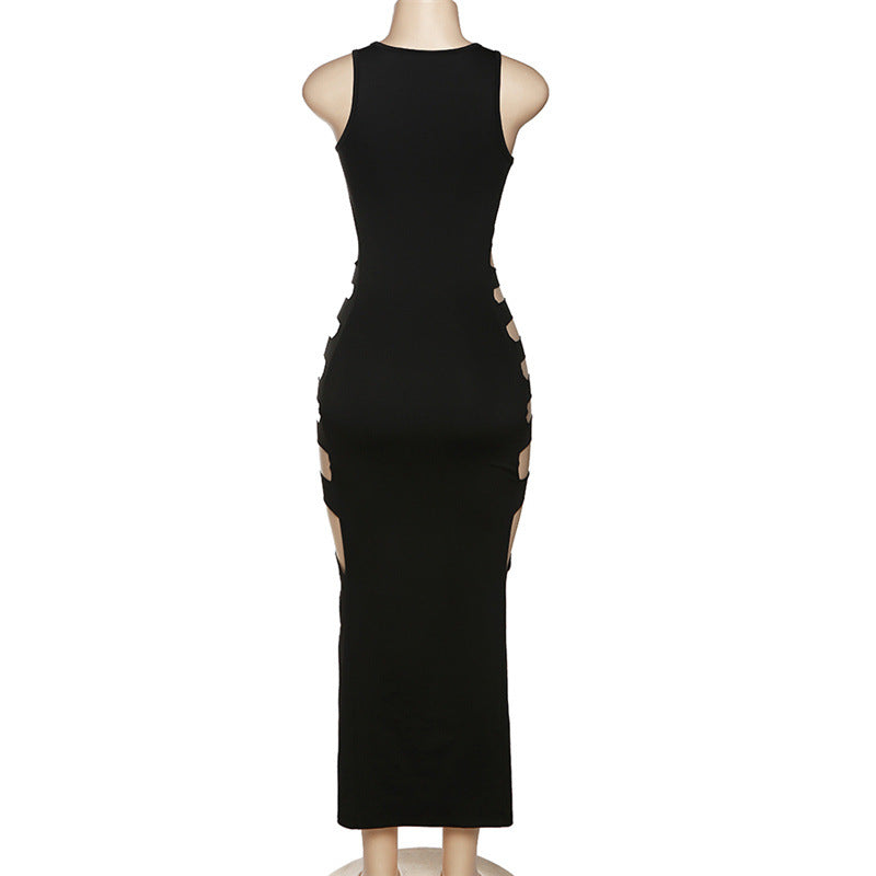 Cut out Hollow Sheath Slit Maxi Dress - Slim-fitting Sensation