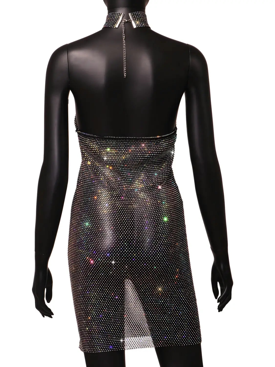 Sexy Rhinestone Bodycon Dress - High Neck and Lace for Party & Club Nights