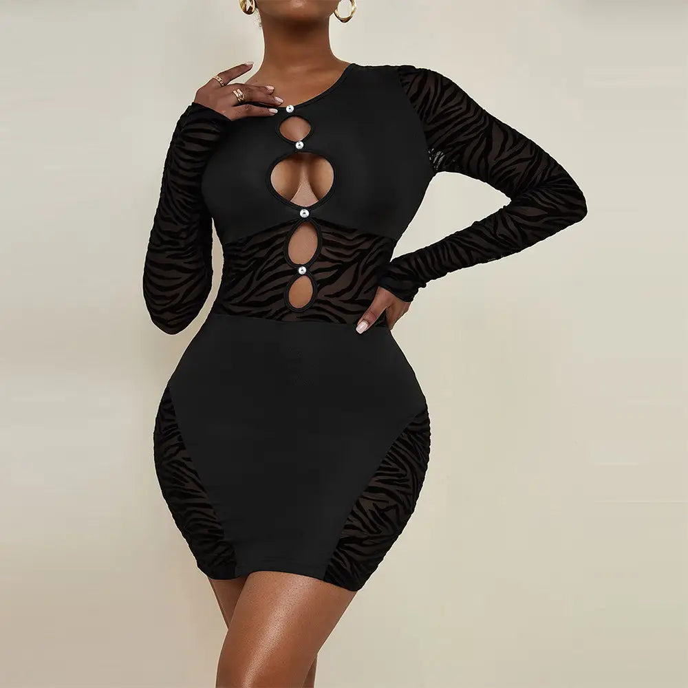 Seductive Lace Cutout Dress - Allure In Long Sleeve Glamour