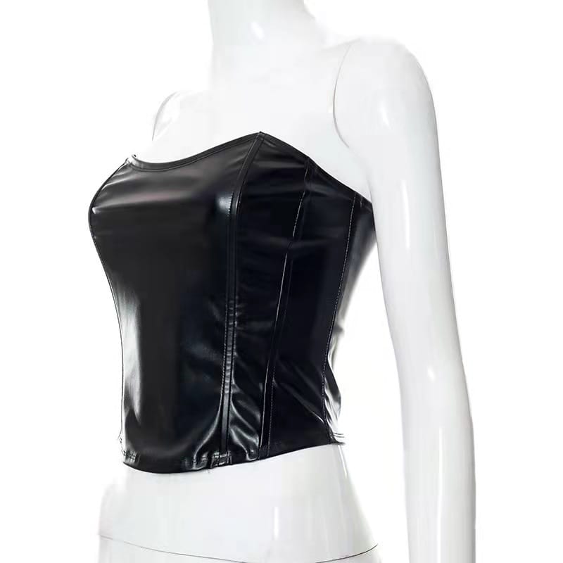 Strapless Faux Leather Crop - Sleek Silhouette Bold Statement