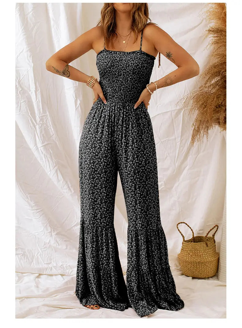 Floral Smocked Spaghetti Strap Jumpsuit - Effortless Summer Elegance