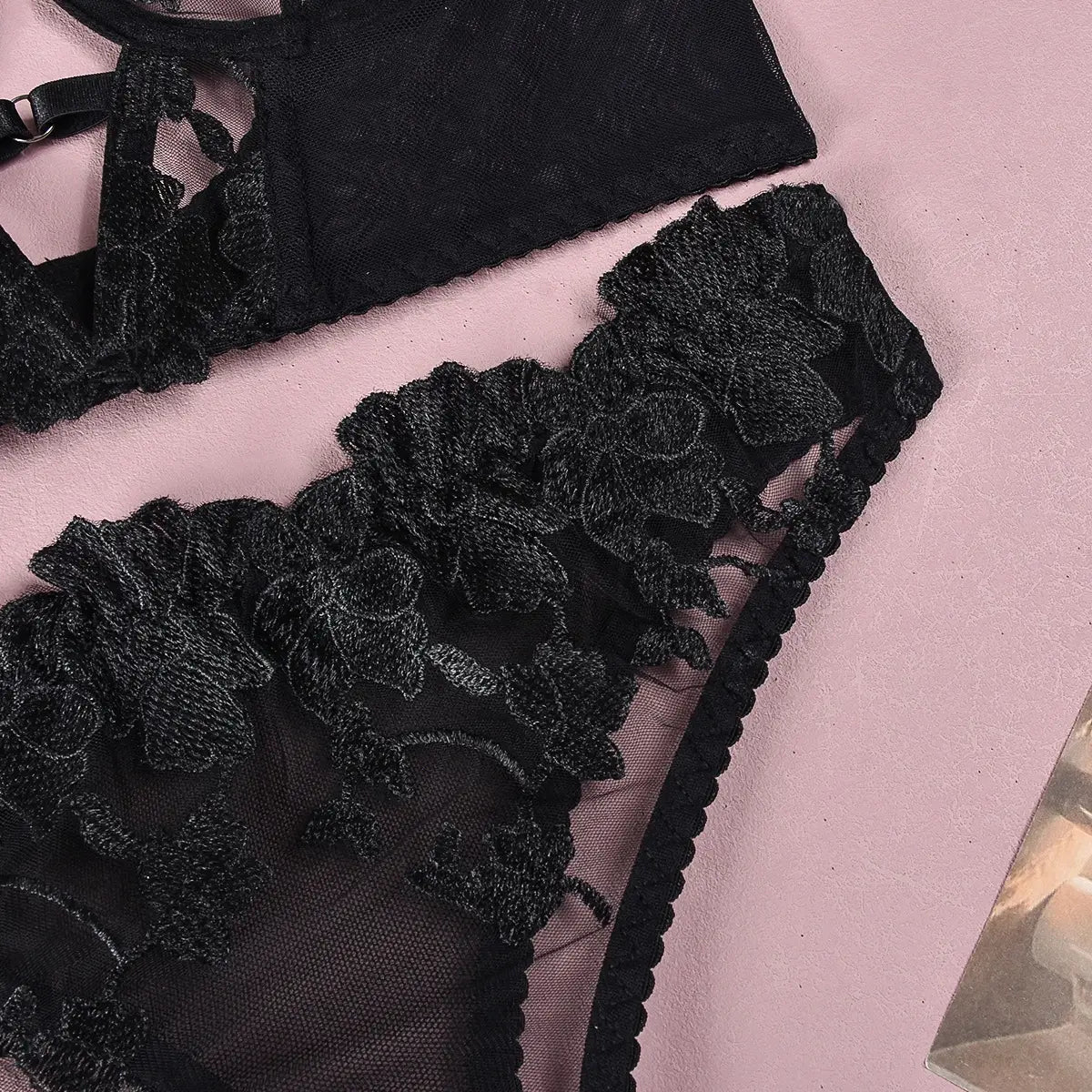 Embroidery Floral Sexy Lingerie Set - Blossom In Beauty