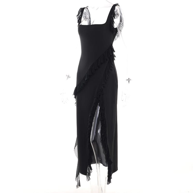 Sultry Split Maxi Dress with Flirtatious Ruffle - Unleash your Allure