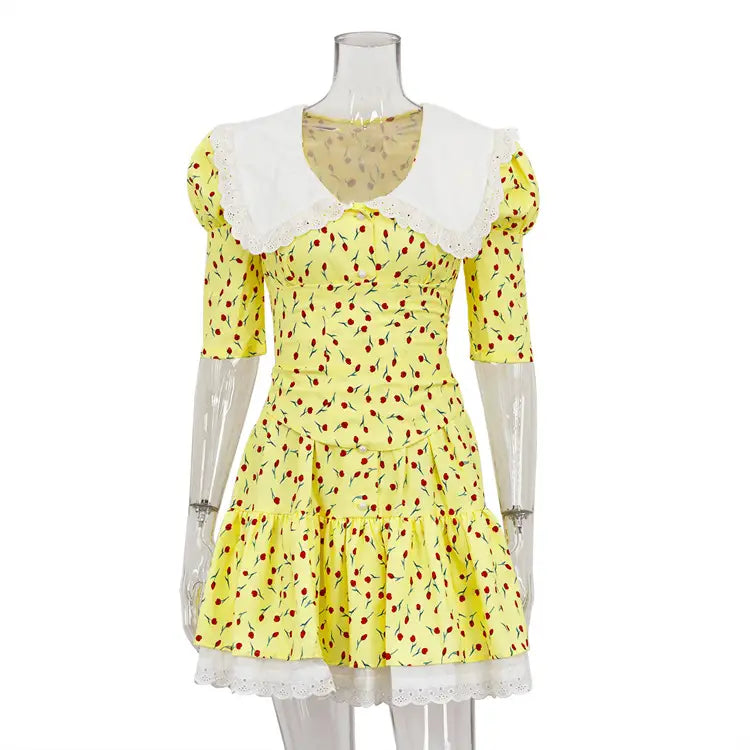 Peter Pan Collar Floral Short Sleeve Dress