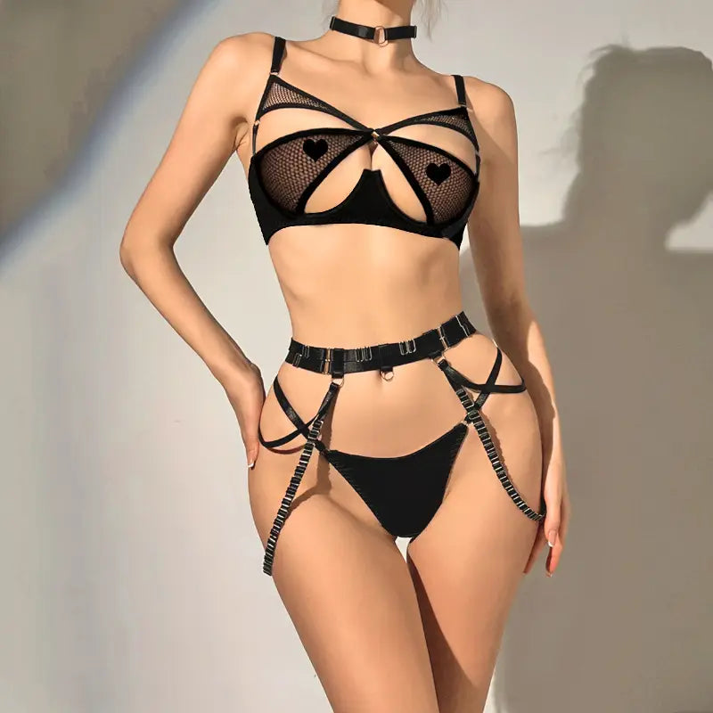 Lingerie Elegance Set - Mesh Splicing with Sensual Cutout Detail