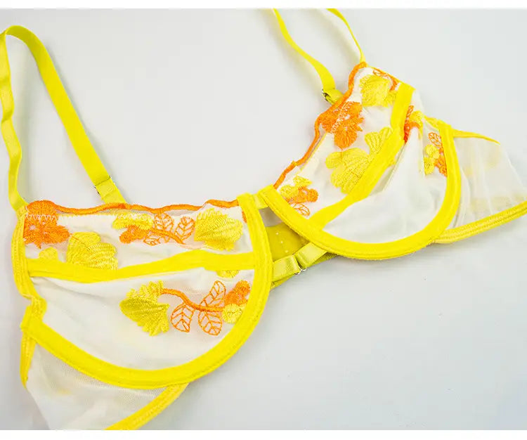 Underwired Yellow Embroidery Floral Lingerie Set - Unveil your Radiance