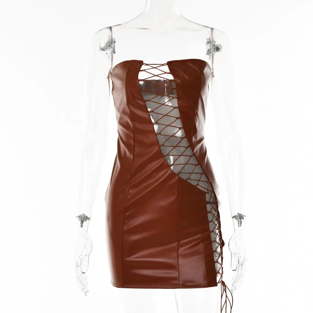 Lace-up Faux Leather Dress - Chic Seduction
