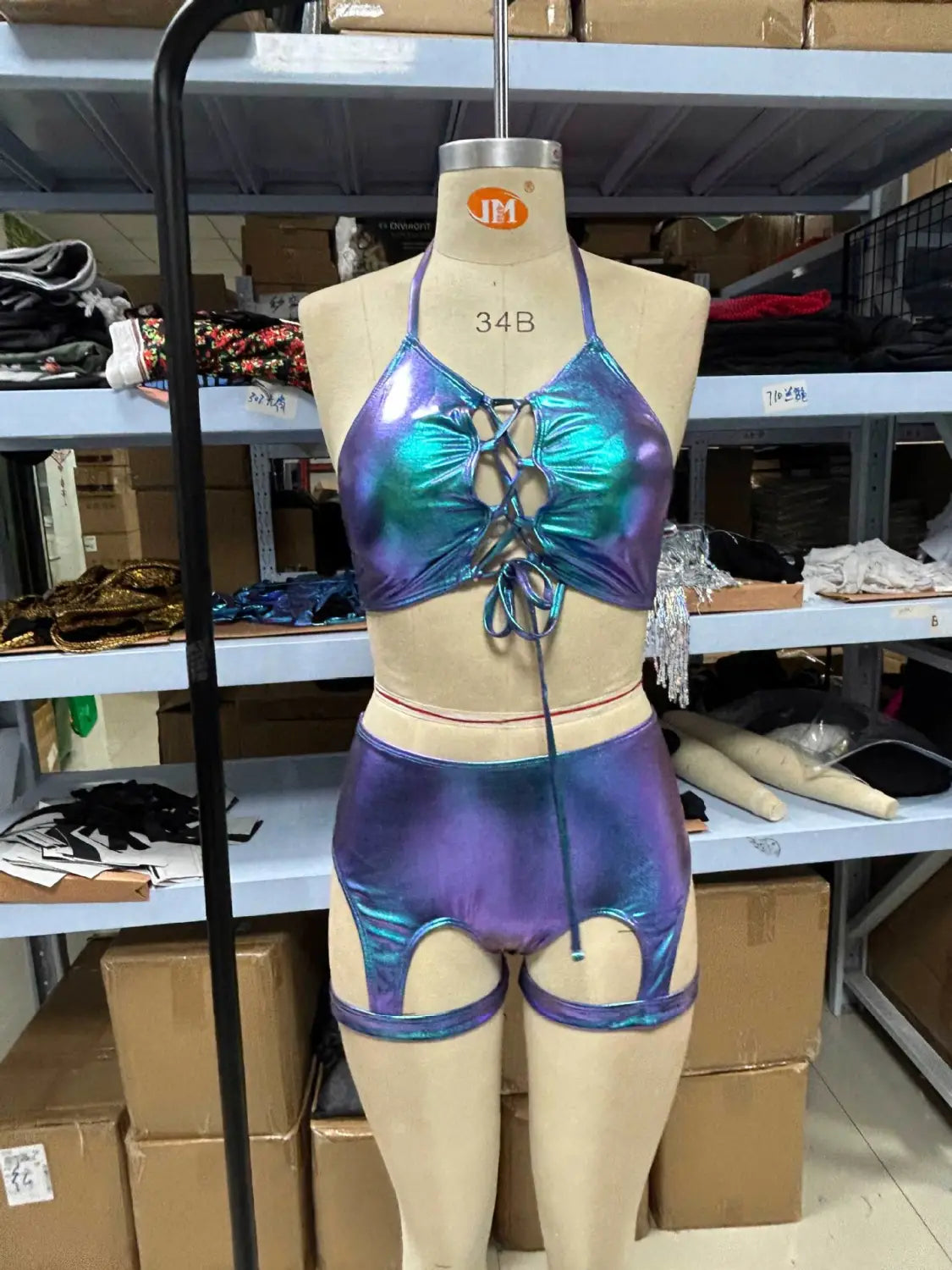 Mermaid Print Bikini - Cut-out & Suspender Halter Elegance
