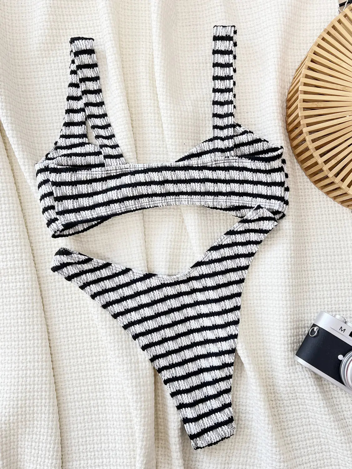 Black & White Striped Bikini - Dive Into Summer Chic