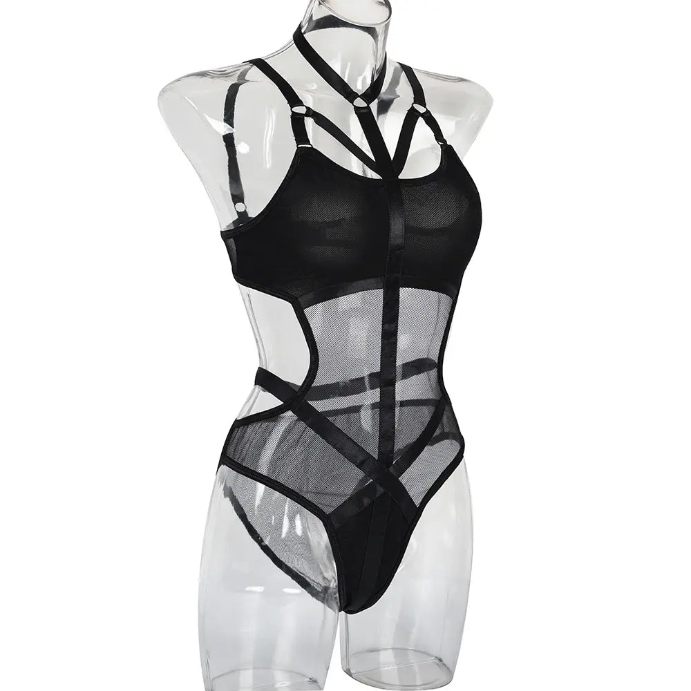 Sassy Siren Mesh Halter Bodysuit - All-year Daring Diva