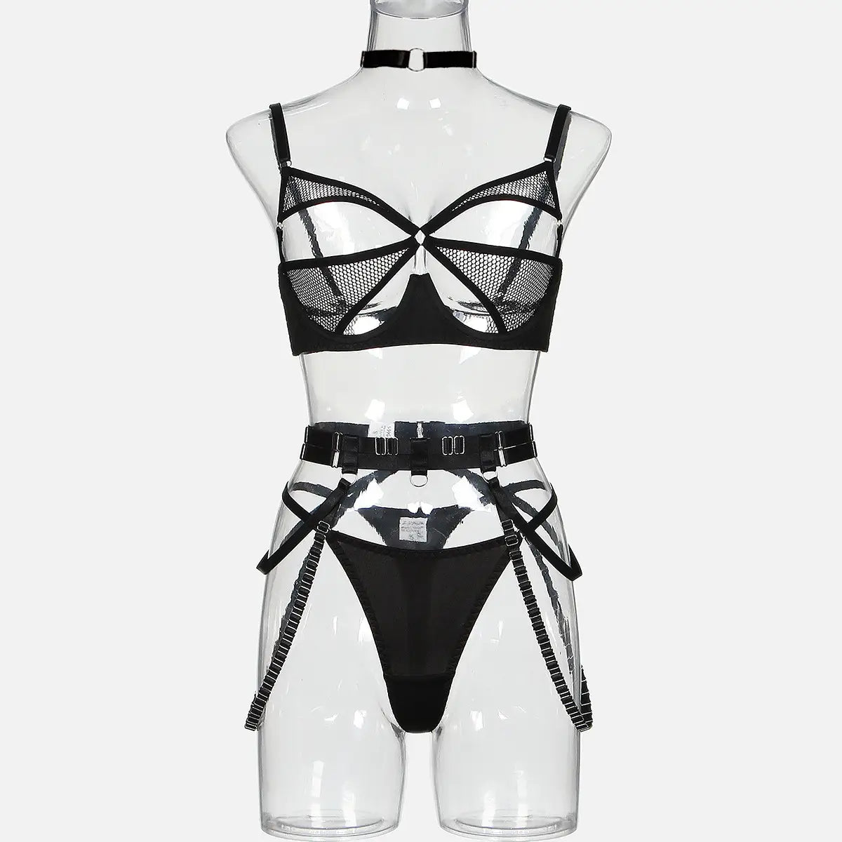 Lingerie Elegance Set - Mesh Splicing with Sensual Cutout Detail