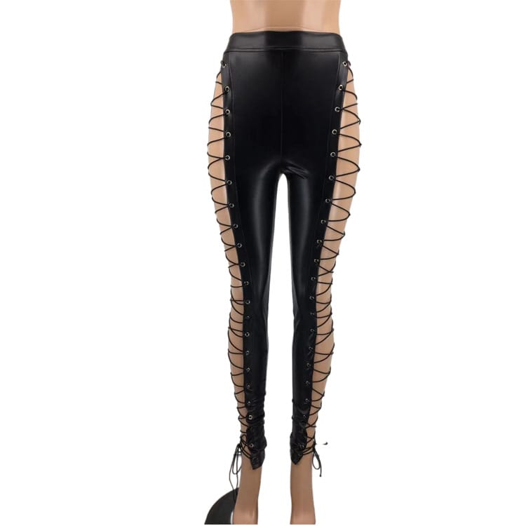 Black Lace-up Leggings - High Rise, Criss-cross Chic