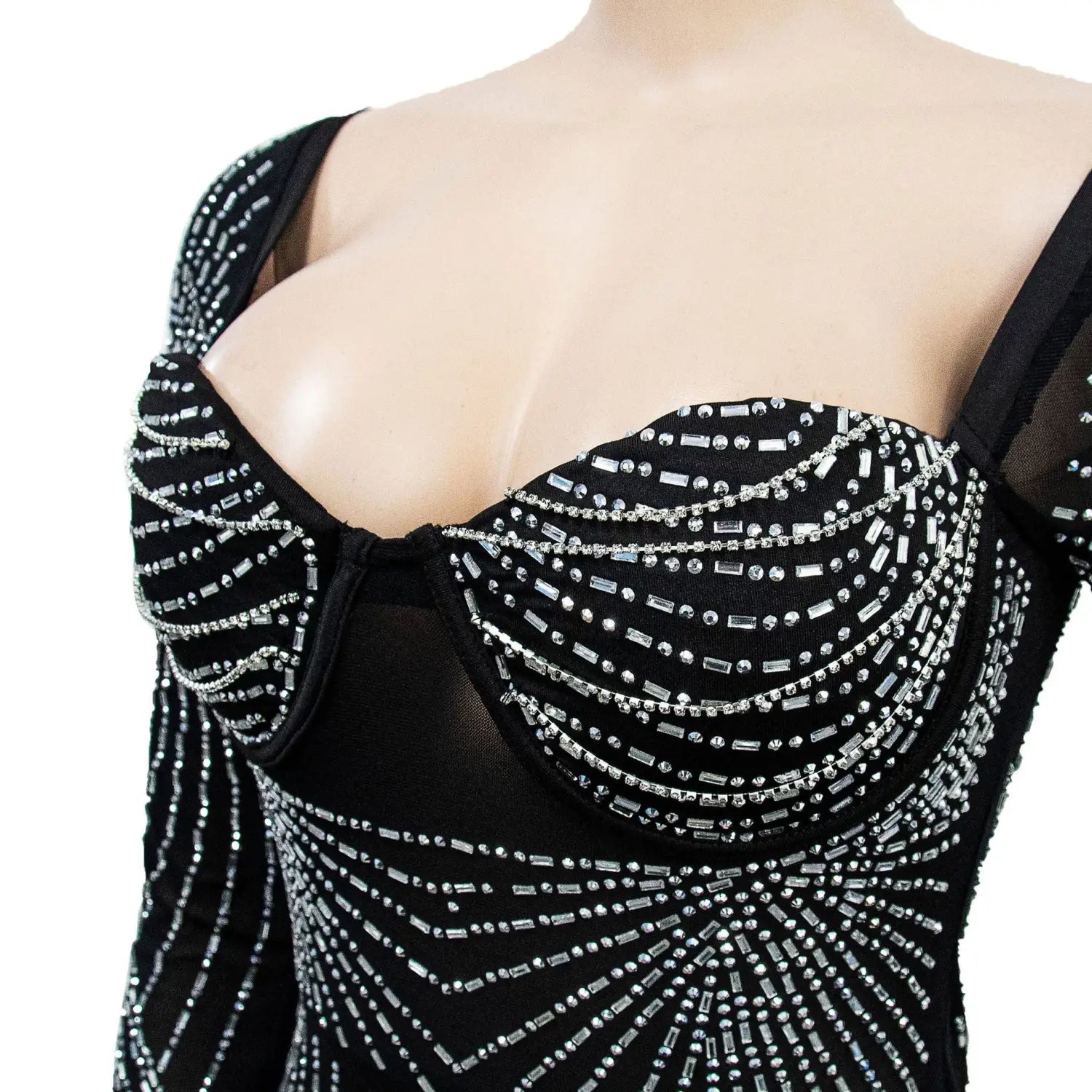 Slim Fit V-neck Rhinestone Embellished Bodycon Dress - Party Perfection