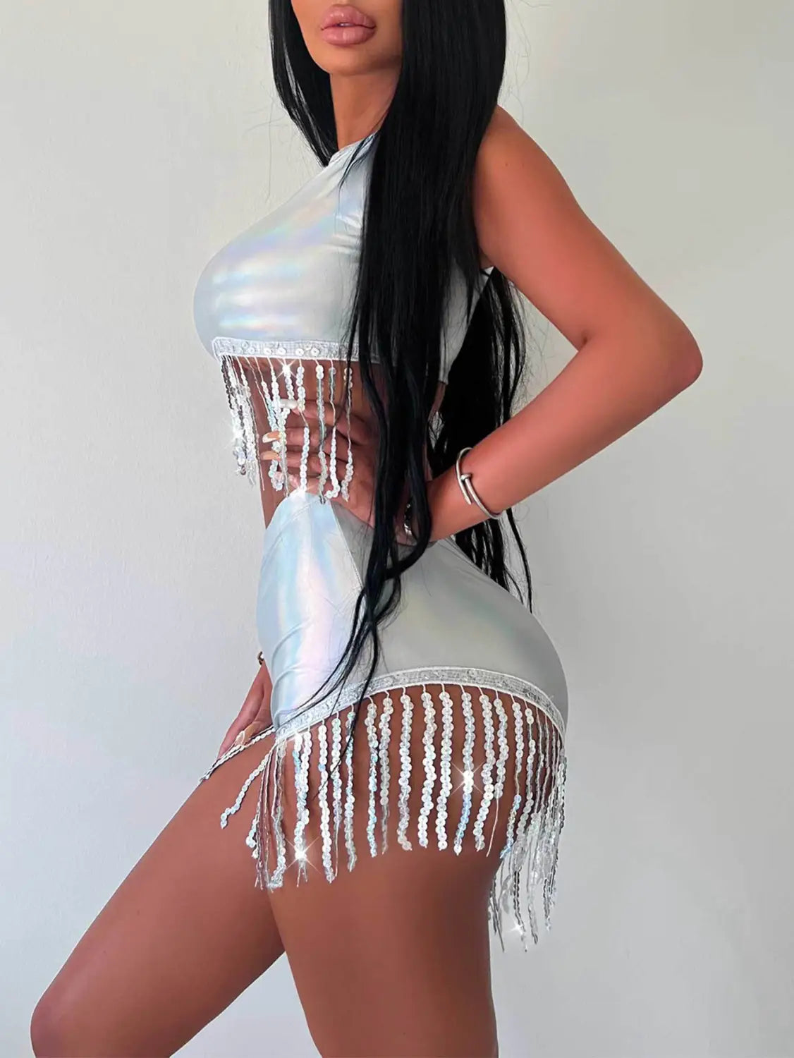 Laser Luxe Tassel Two-piece - Dazzle in Every Move!