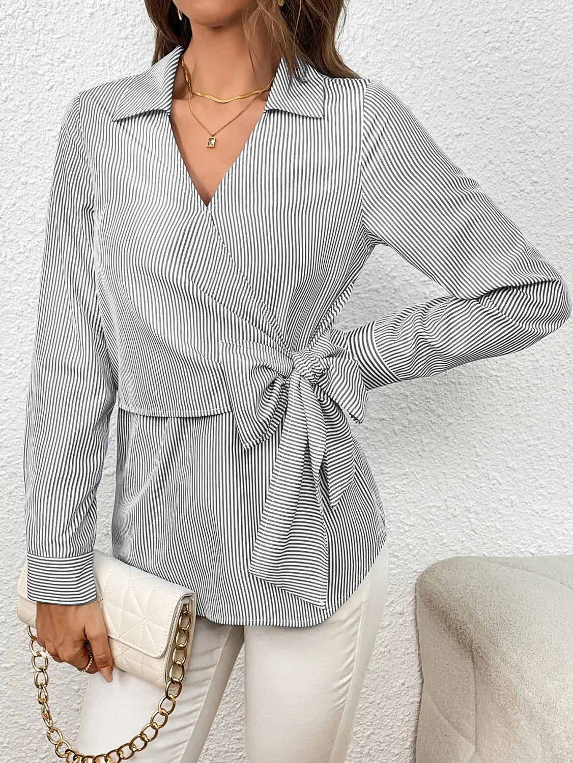 Chic Striped Long Sleeve Blouse - Casual Elegance