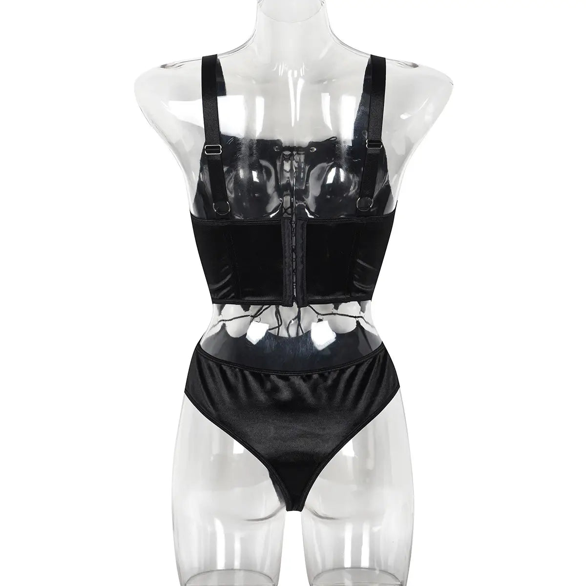 Crossover Lace-up Corset Bra Set - Cutout Sensuality Unveiled