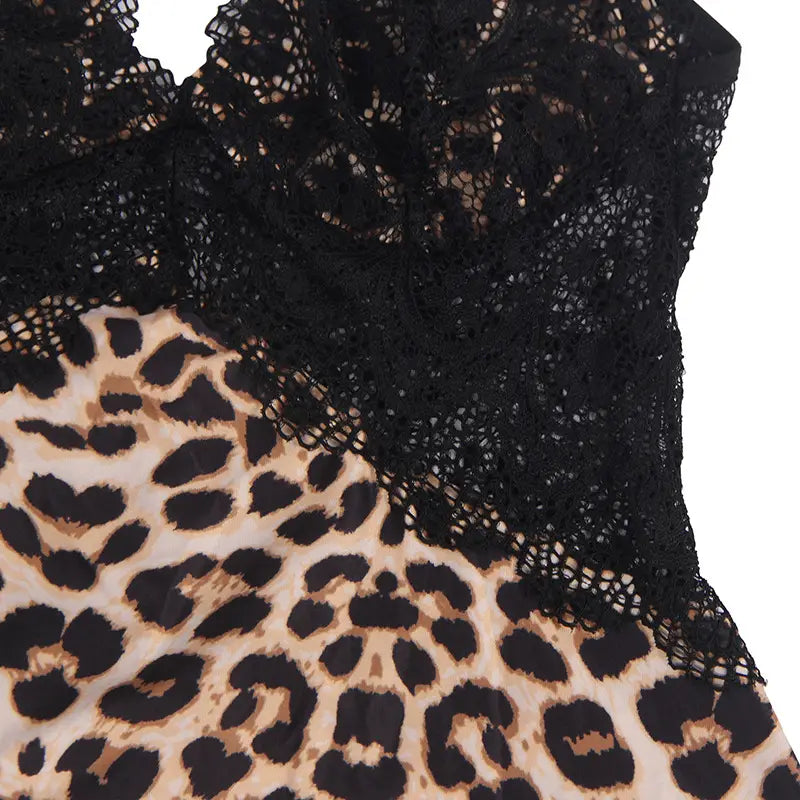 Leopard Print Lace Nightdress - Wild Elegance