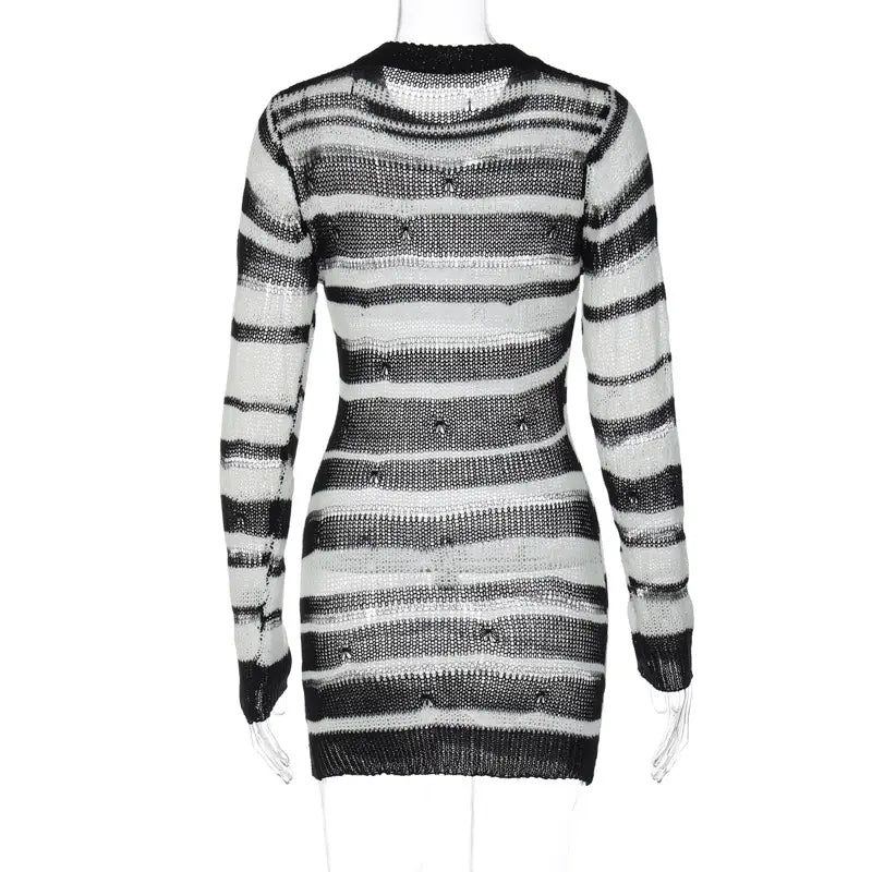 Striped Knitted Bodycon Dress - Sexy And Slim With Long Sleeves